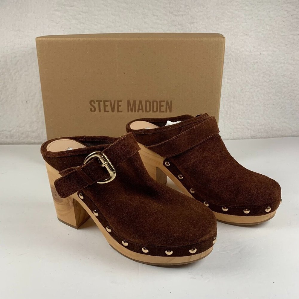 Steve Madden Hilde Brown Suede Women's Leather Studded Clogs Size‎ 9.5 NIB S0368